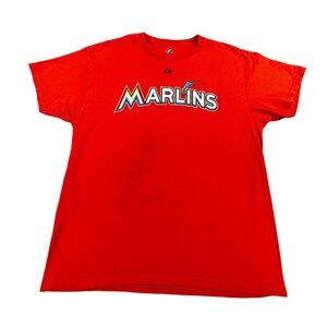 Vtg Majestic Miami Marlins T-Shirt LOMO #5 Orange Logo Mens L